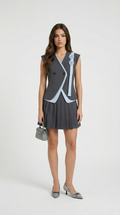 Kory - Asymmetric Vest & Pleated Skirt Set Grey