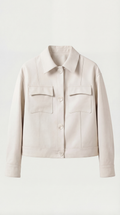 CELA - CHAQUETA CORTA DE CUERO GENUINO CON CUELLO CUADRADO BLANCA