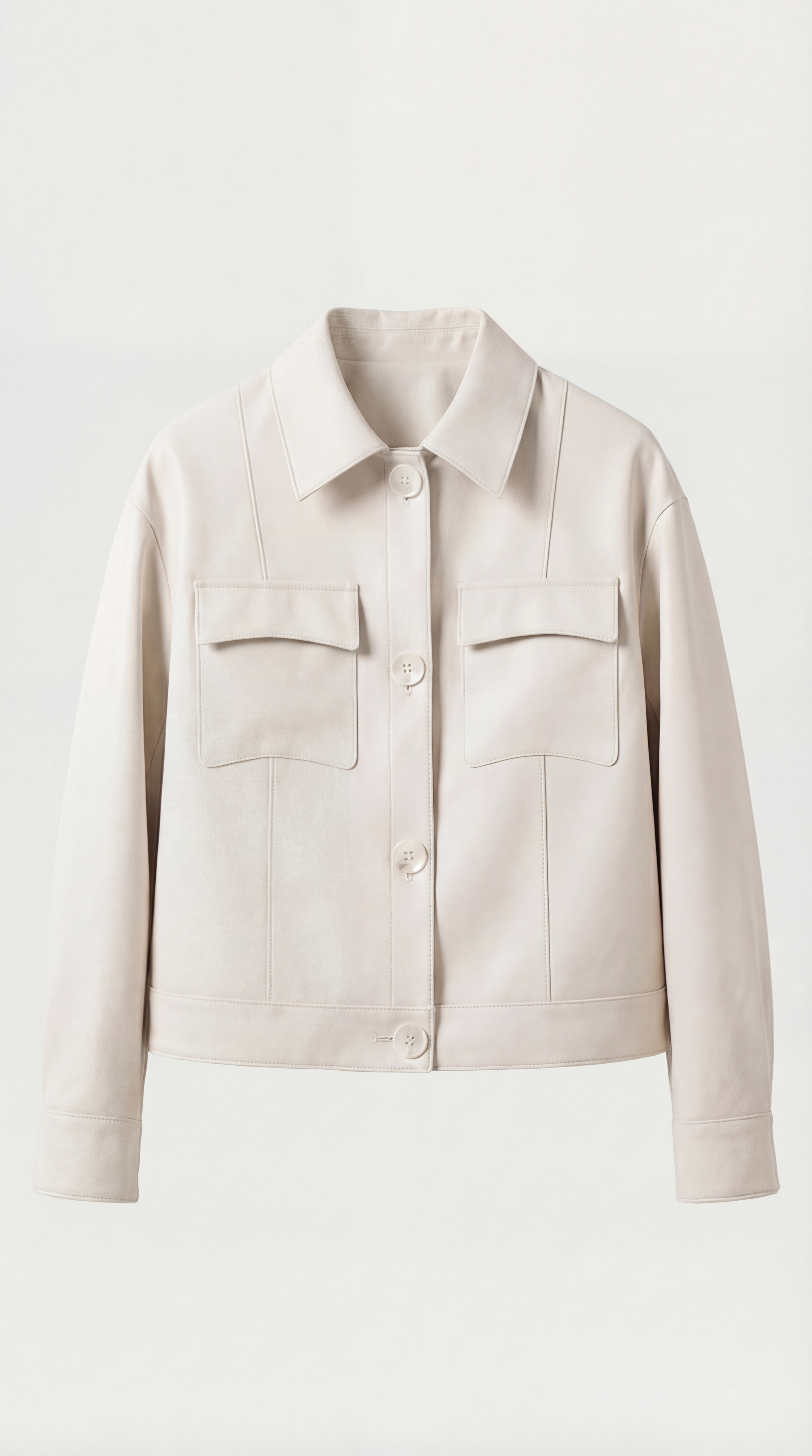 Cela - Square Collar Genuine Leather Short Jacket White