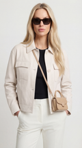 Cela - Square Collar Genuine Leather Short Jacket White