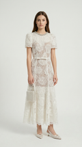 Tula - Rose Lace Maxi Dress with Crystal Neckline