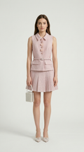 Torba - Sleeveless Tweed Vest & Pleated Mini Skirt Set