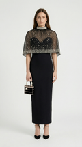 Kami - Pearl-Embellished Cape Maxi Dress