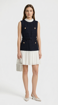 Bora - Belted Tweed & Pleated Chiffon Dress