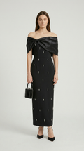 Tuli - Off-The-Shoulder Bow Maxi Dress Black