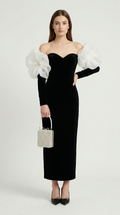 Druti - Puff-Sleeve Velvet Column Maxi Dress