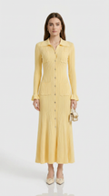 Kena - Ribbed Knit Button-Down Midi Dress Yellow
