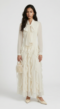 Zola - Tiered Ruffle Pussy-Bow Maxi Dress White