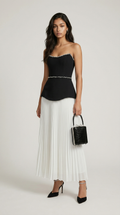 Bali - Pearl-Trimmed Peplum & Pleated Maxi Dress
