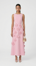 Dotta - 3D Floral Appliqué Sleeveless Maxi Dress Pink