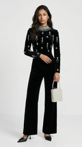 Zeri - Crystal-Embellished Velvet Wide-Leg Jumpsuit
