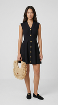 Mari - Ribbed Knit Button-Down Mini Dress Black