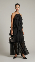 Zeli - Tiered Ruffle Halter Maxi Dress Black