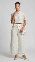 Senti - Cropped Lace Shirt & Wide-Leg Trouser Set White