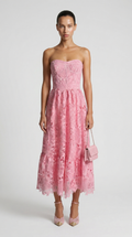 Ole - Strapless Guipure Lace Bustier Maxi Dress Pink