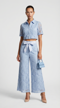 Senti - Cropped Lace Shirt & Wide-Leg Trouser Set Blue
