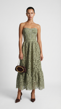 Ole - Strapless Guipure Lace Bustier Maxi Dress Green