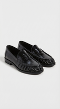 Costas - Ruched Leather & Suede Penny Loafer Black