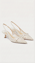Camy - Lace-Paneled Pearl Slingback Kitten Heel White