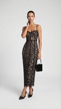 Lotri - Paneled Floral Lace Bustier Midi Dress