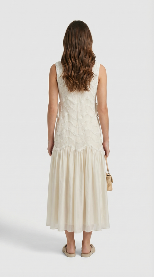 Bia - Chevron Lace-Trimmed Midi Dress