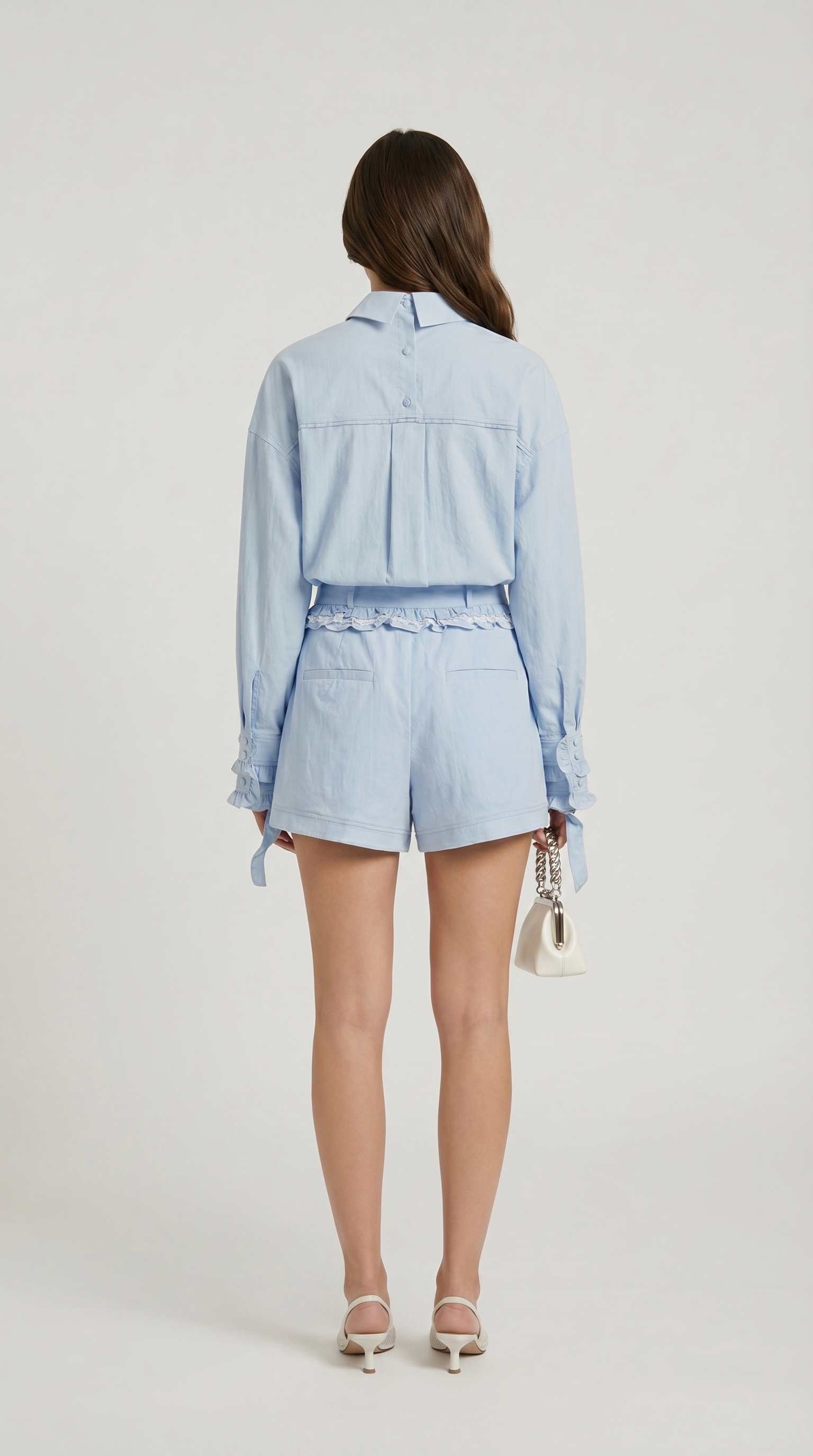Vela - Embroidered Ruffle Shirt & Short Set