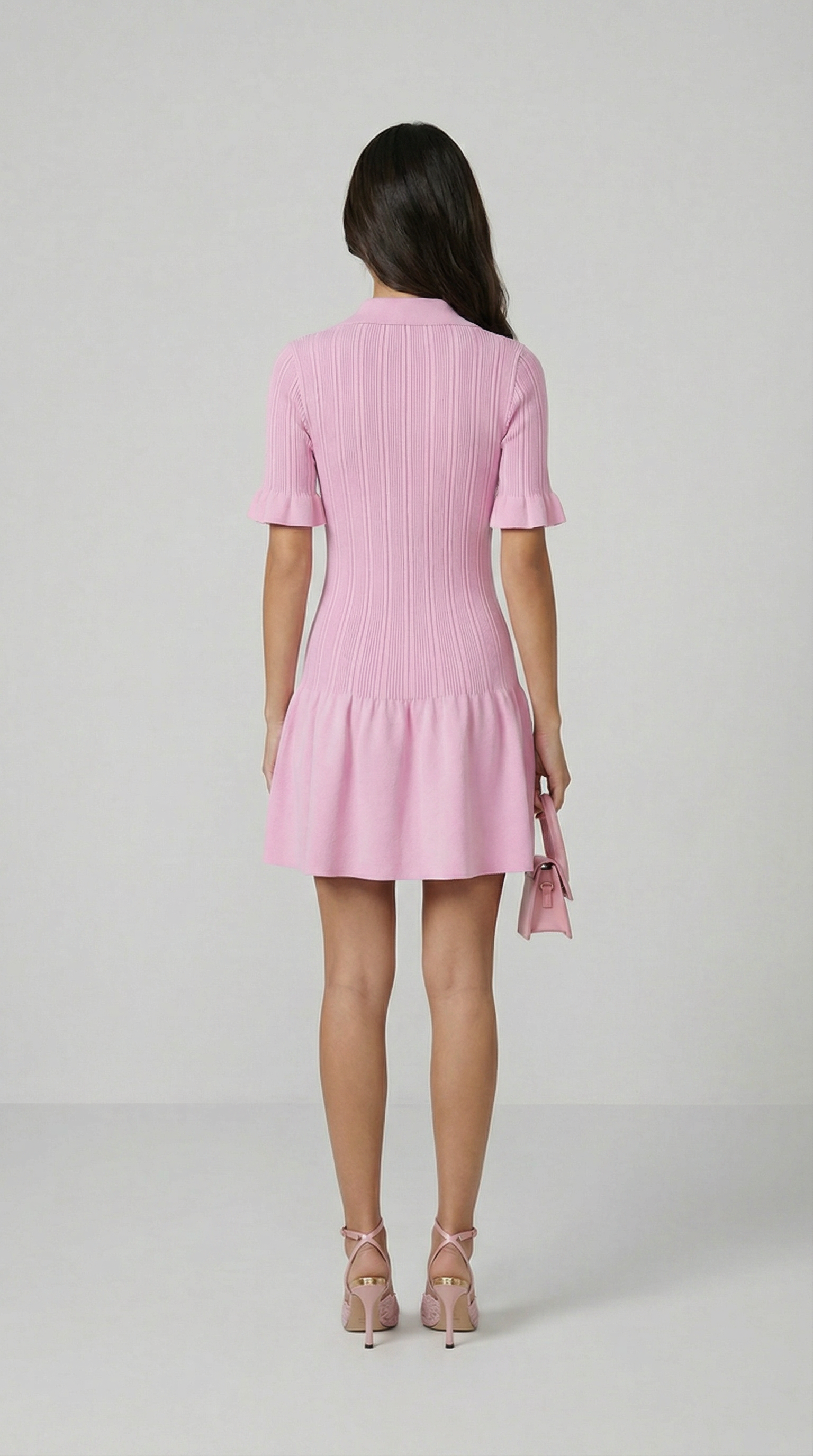 Riri - Ribbed Knit Polo Mini Dress