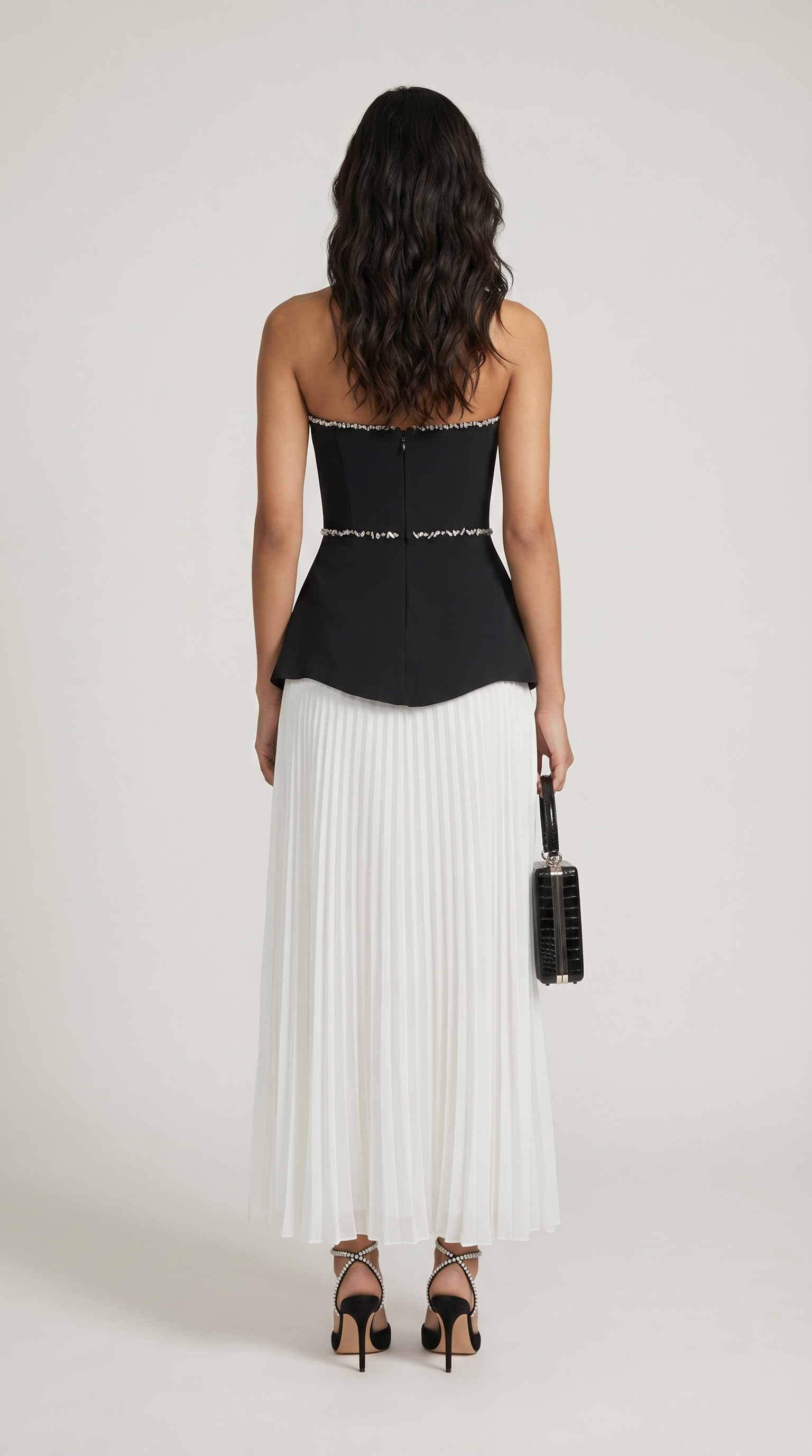 Bali - Pearl-Trimmed Peplum & Pleated Maxi Dress