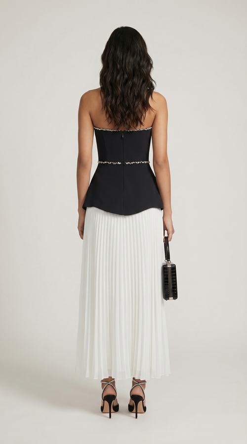 Bali - Pearl-Trimmed Peplum & Pleated Maxi Dress