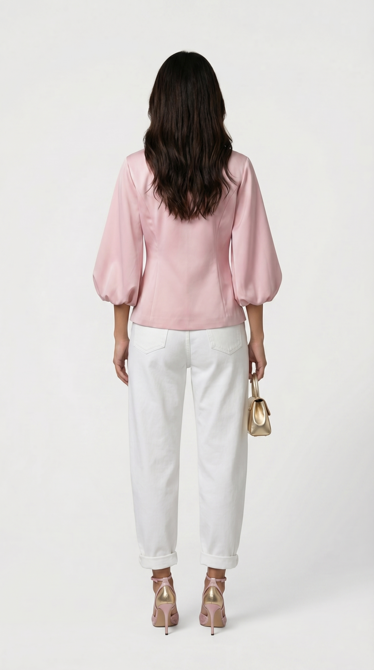 Keni - Metal-Button Puff-Sleeve Top Pink