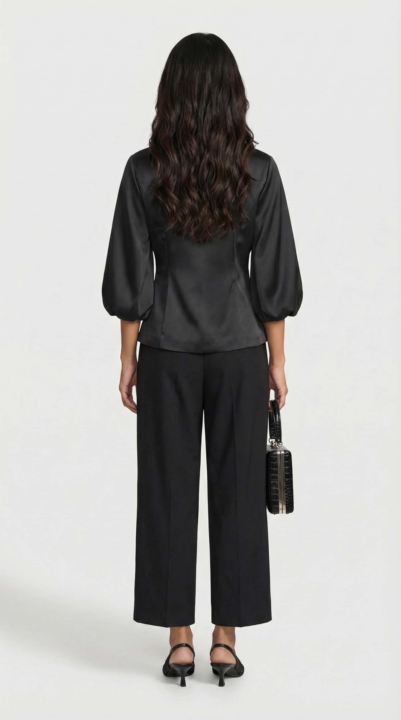 Keni - Metal-Button Puff-Sleeve Top Black