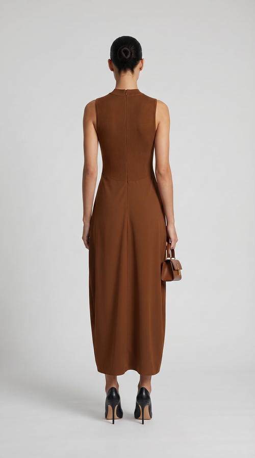 Alara - Keyhole-Detail Mixed Media Maxi Dress Brown