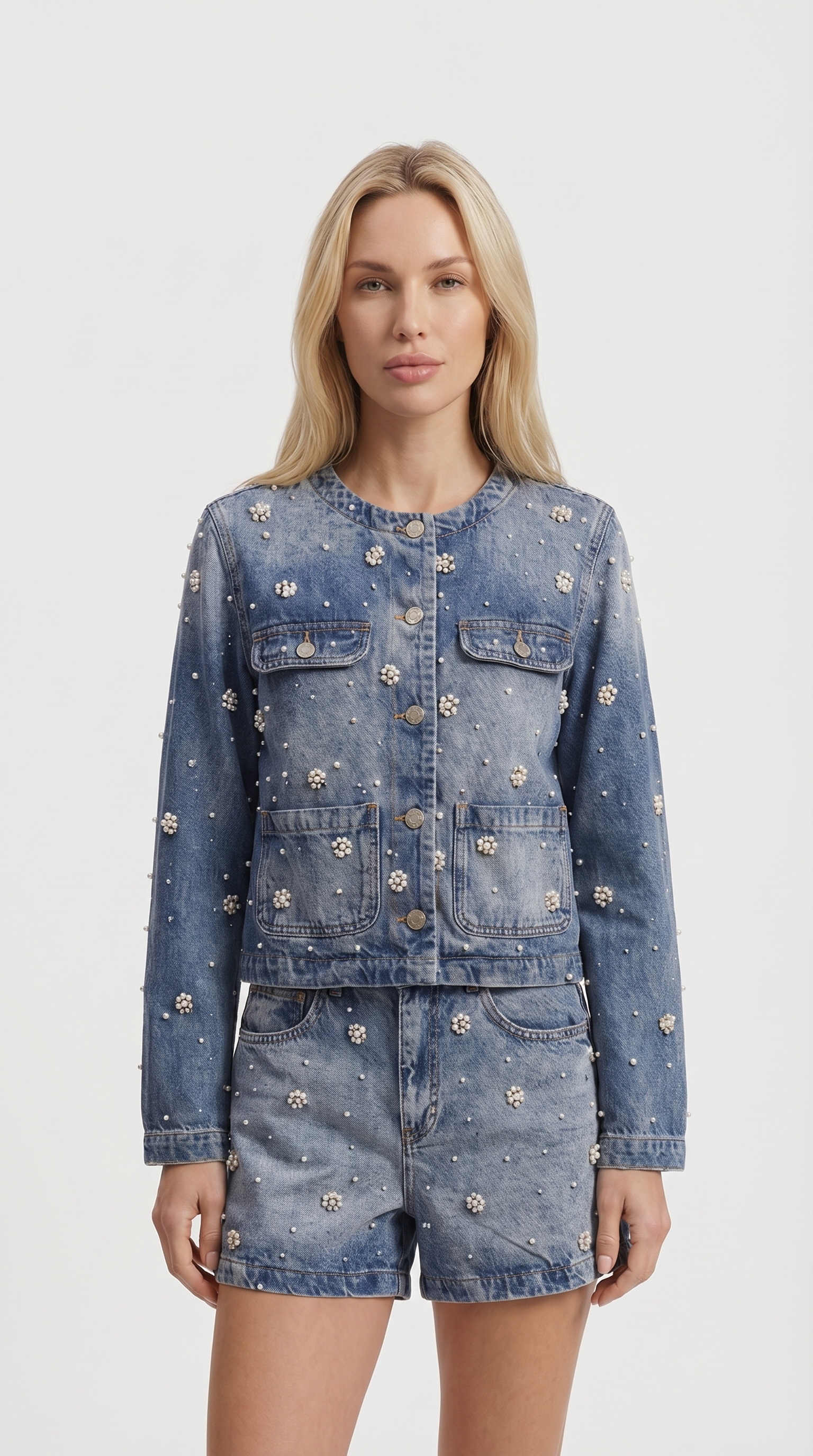 Leko - Pearl-Embellished Denim Set