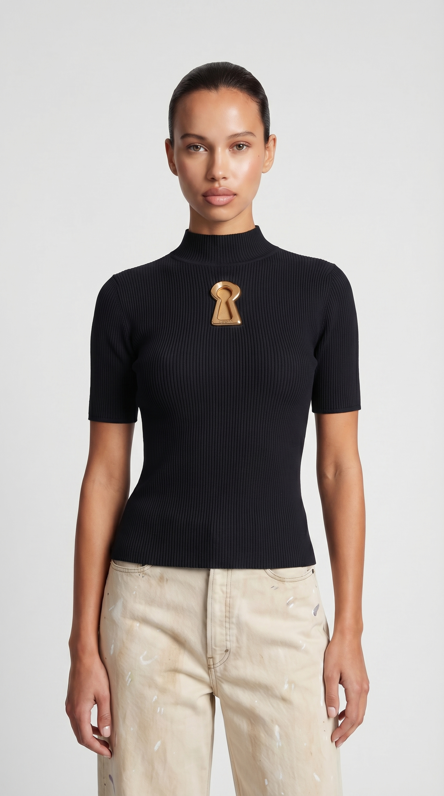 Solo - Keyhole-Detail Ribbed Knit Top Black