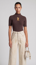 Solo - Keyhole-Detail Ribbed Knit Top Brown