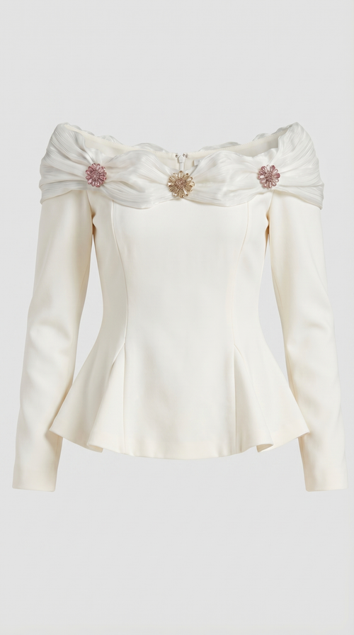Arana - Sexy Slash Neck Crop Top Apricot