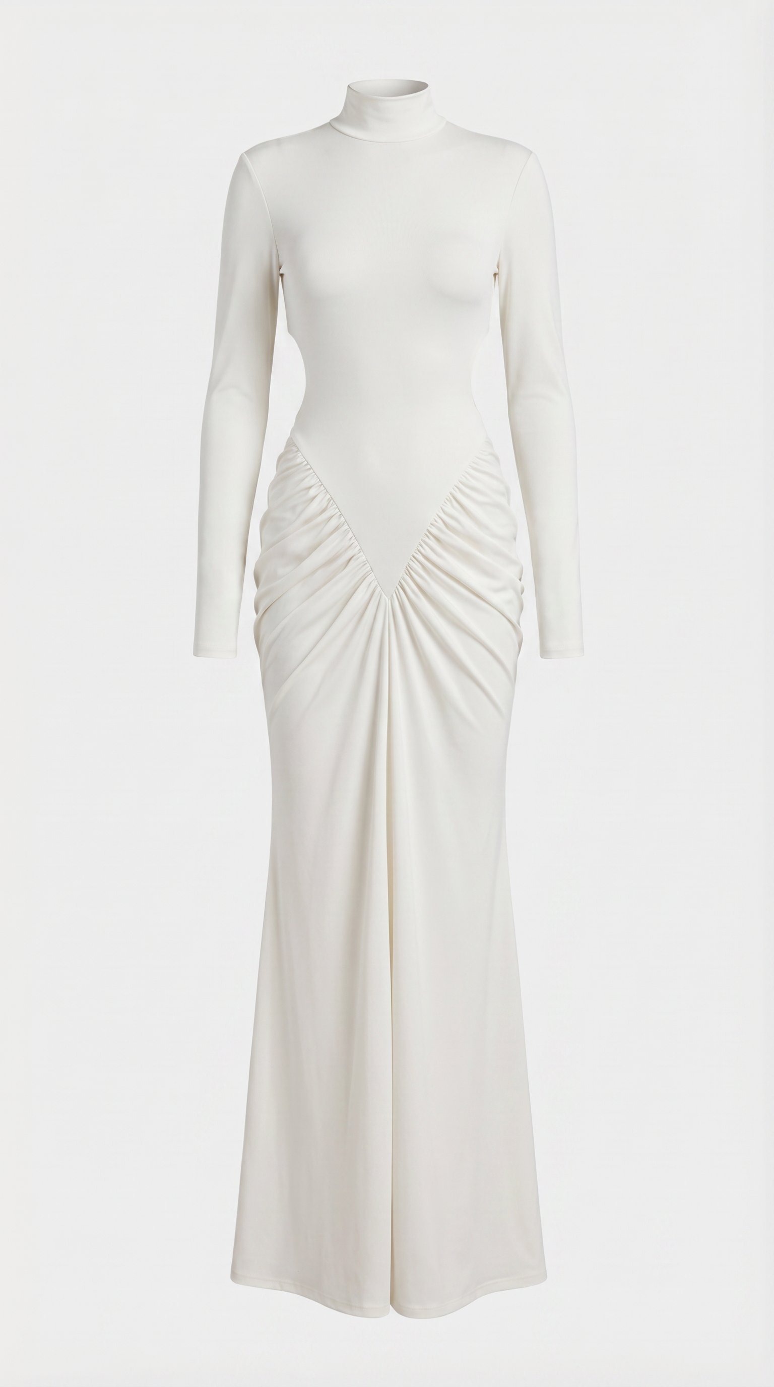 Aret - Ruched Cut-Out Mock-Neck Maxi Dress White