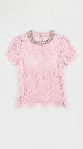 BONI - BLUSA DE ENCAJE GUIPUR CON CRISTALES ROSA