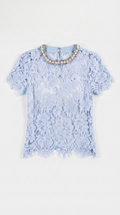 BONI - BLUSA DE ENCAJE GUIPUR CON CRISTALES AZUL BEBÉ