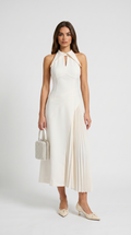 Ota - Pleated Halter Midi Dress with Keyhole Detail