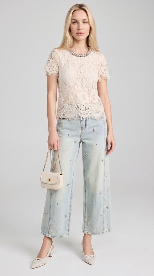 Boni - Crystal-Embellished Guipure Lace Blouse White