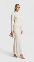 Aret - Ruched Cut-Out Mock-Neck Maxi Dress White