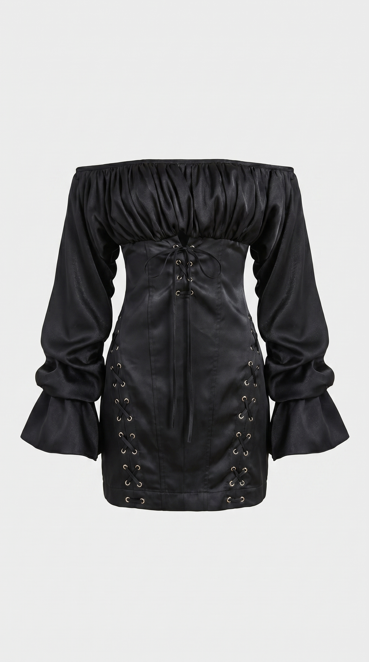 Diana - Off-the-Shoulder Lace-Up Corset Mini Dress Black