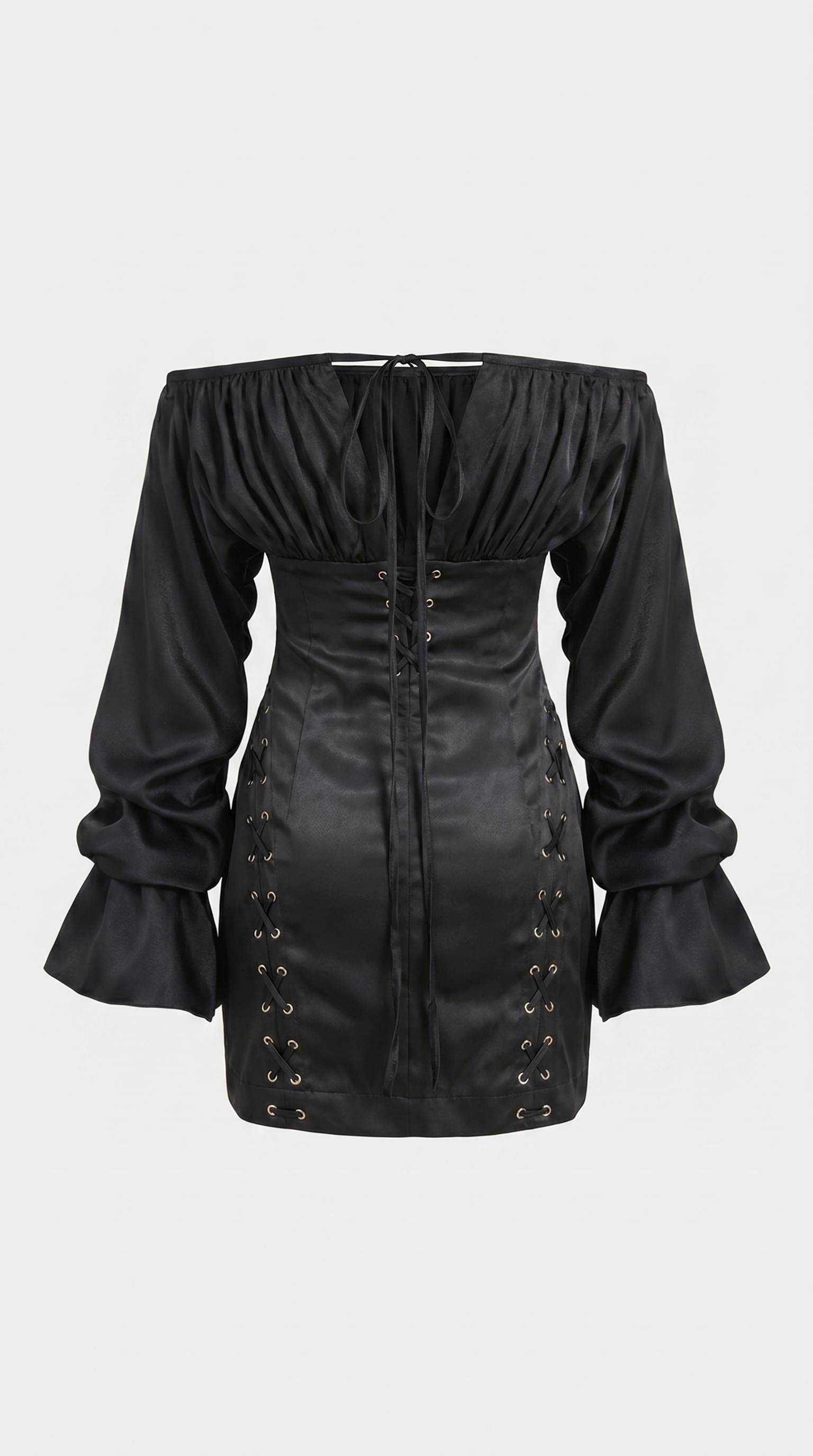 Diana - Off-the-Shoulder Lace-Up Corset Mini Dress Black