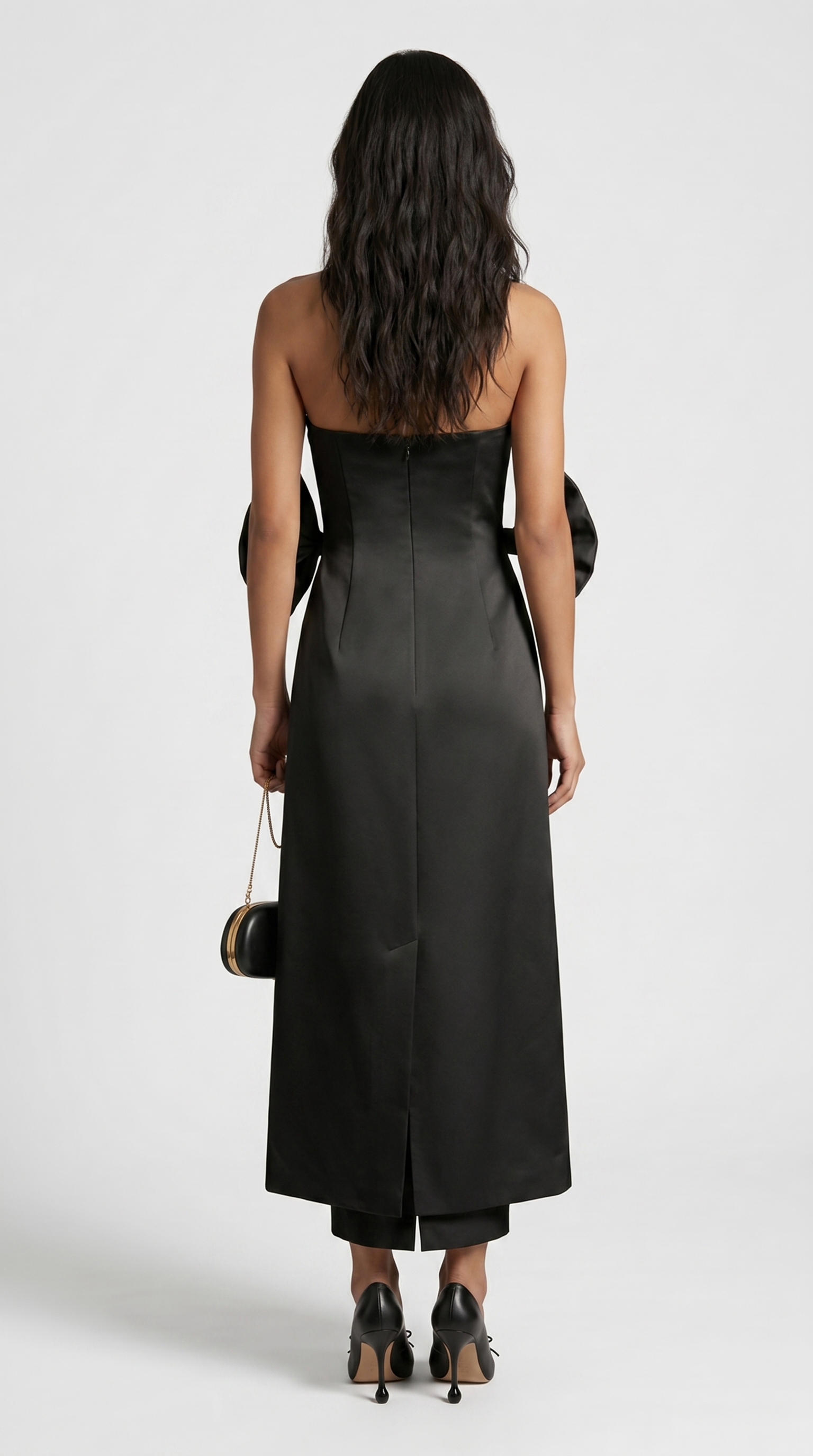 Keli - Triple-Bow Strapless Column Maxi Dress Black