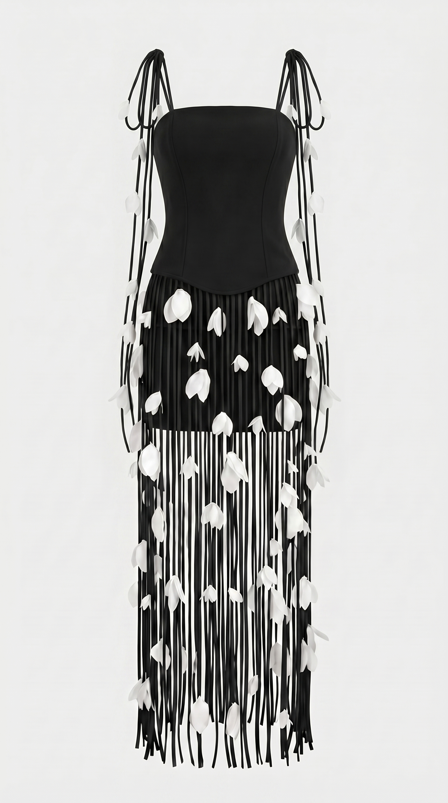 Dolly - Petal-Embellished Fringe Corset Maxi Dress
