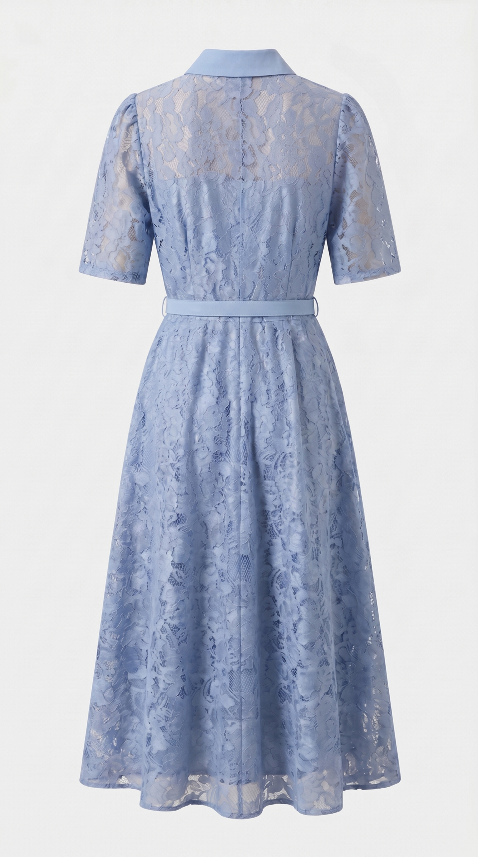 Alma - Belted Floral Lace Shirt Midi Dress