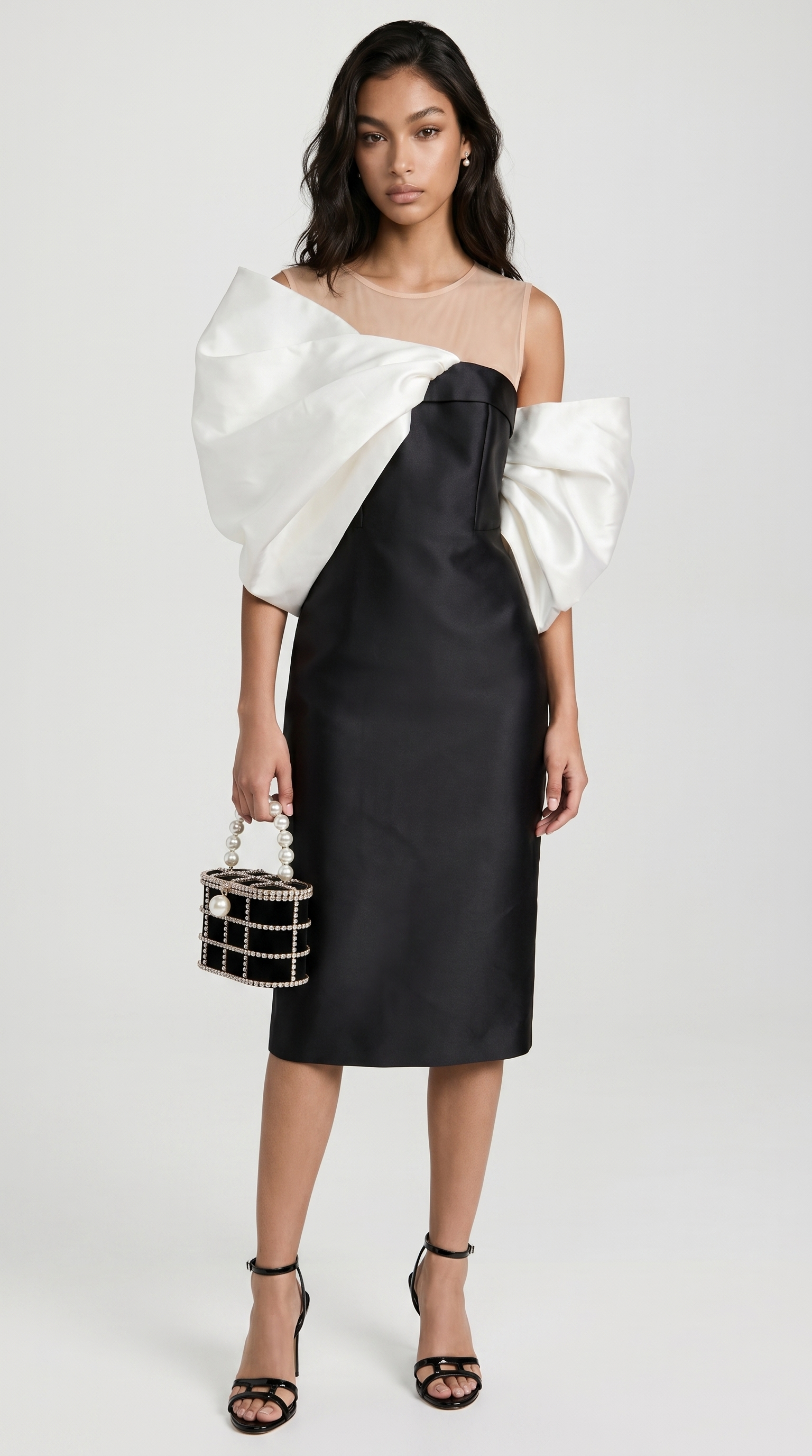 Modis - Sculptural Bow One-Shoulder Midi Dress Black
