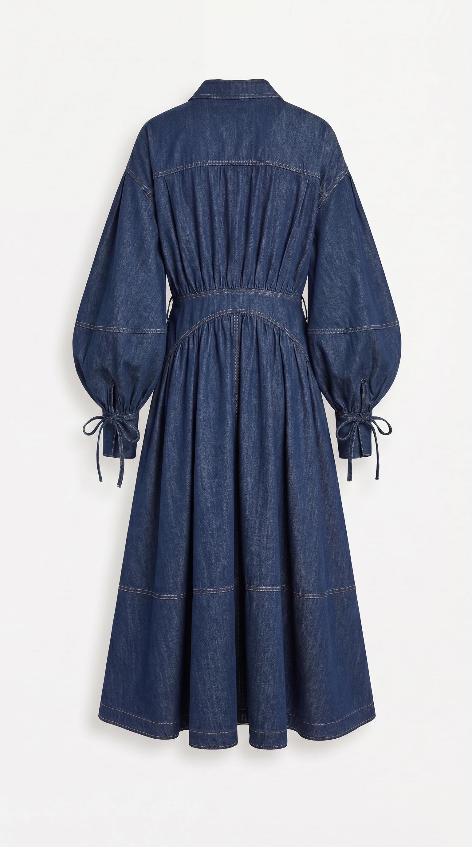 Sillo - Long Oversized Sleeves Dress Navy Blue Denim