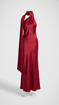 Iris - Elegante vestido de fiesta Ribbon Halter Satin Wine Red